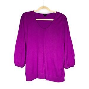 J. Jill Womens Magenta 3/4 Sleeve Sweater Sz L Silk Elevated Basic Quiet Luxury